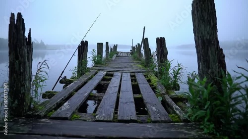 Abandoned Fishing Spot Overgrown Pier on Mysterious Lake