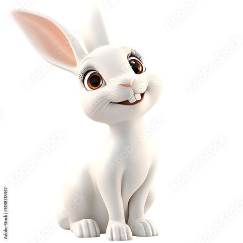 White rabbit with tall ears sitting cute furry pet animal