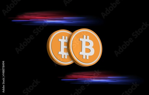 images of the bitcoin-btc logo on a digital background. 3d illustrations.