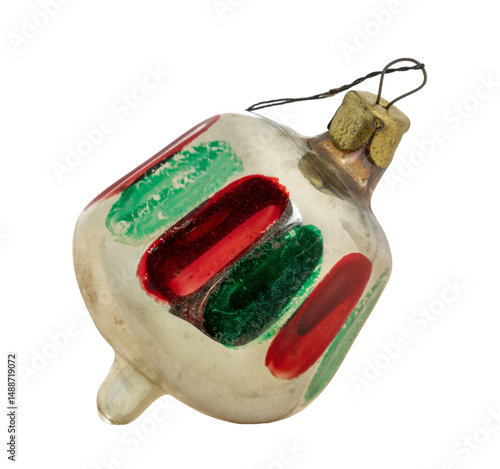 Vintage old Christmas toys on transparent background. Vintage stylized multi-colored lantern.