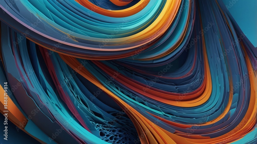 Fototapeta premium Colorful Abstract Design Showcasing Curved Shapes and Vibrant Gradients in Shades of Blue, Orange, and Purple Against a Smooth Background