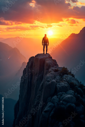 motivational image of a man on top of a mountain