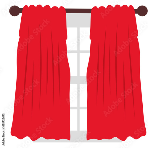Window red curtain illustration. Home interior design elements