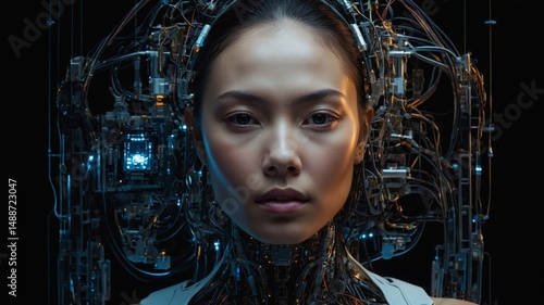 Wallpaper Mural Contemporary Depiction of a Humanoid Robot With Intricate Circuitry and Advanced Technology Showcasing the Blending of Human and Machine in a Futuristic Environment Torontodigital.ca