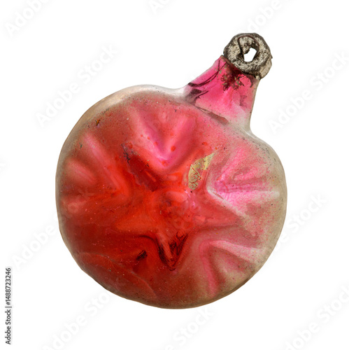 Vintage old Christmas toys on transparent background. Vintage two-color balloon with star.