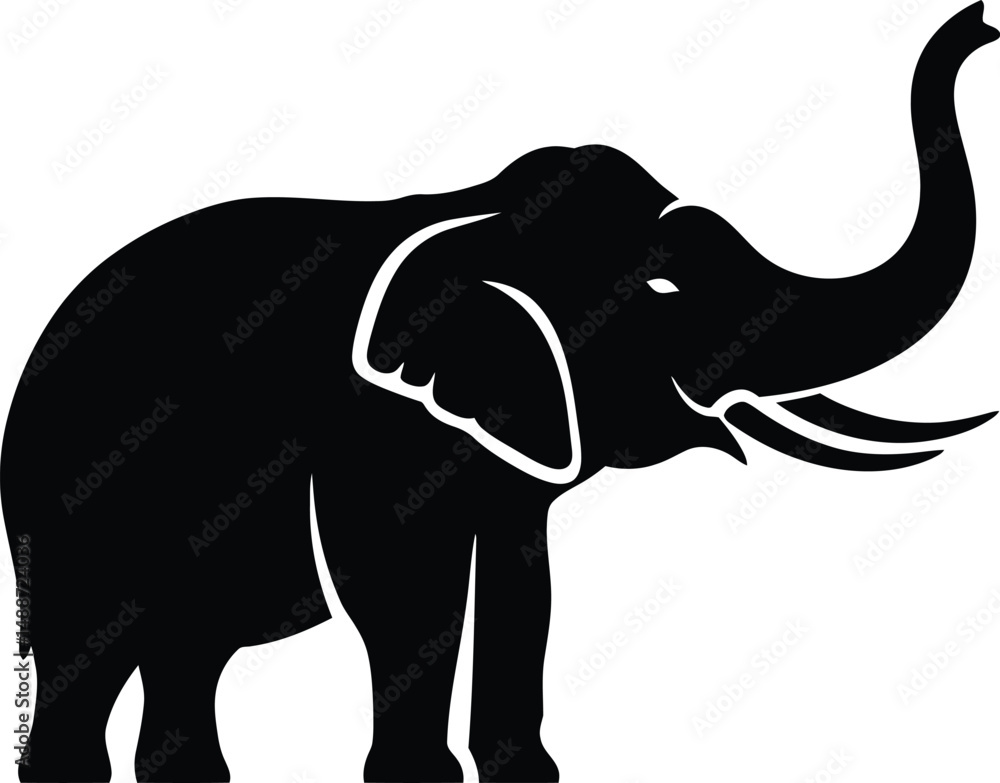 Obraz premium Realistic Detailed Black and White Elephant Silhouette, Photorealistic Illustration