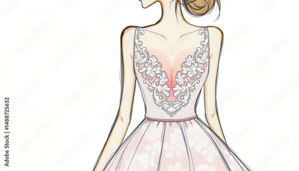 a romantic fashion sketch with lace details and soft color palette a romantic fashion sketch with lace details and soft color palette