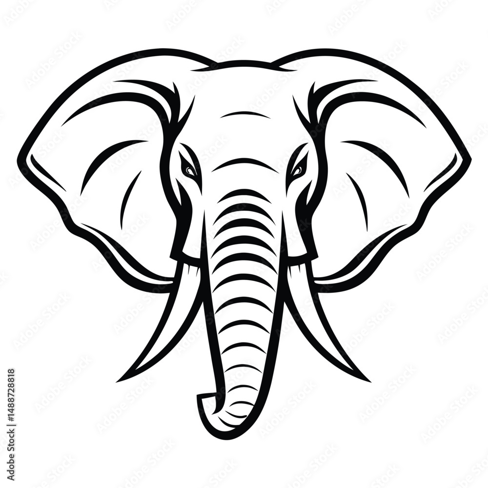 Fototapeta premium Majestic elephant head black and white illustration