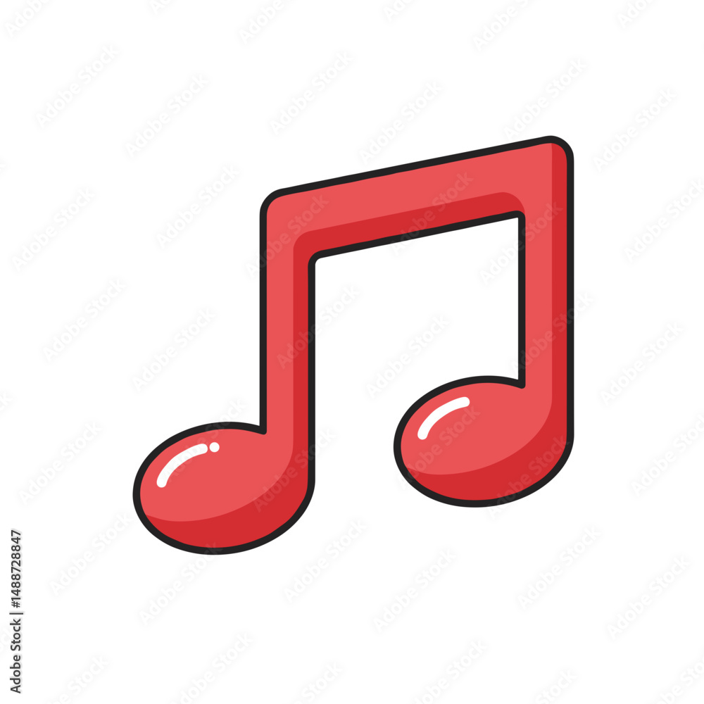Red music note icon in flat design style Red music note icon in flat design style