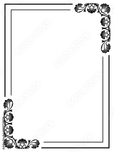Elegant black ornamental corner border with floral vintage design for invitations and certificates

