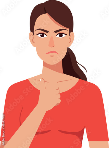 Angry woman with red shirt pointing finger vector illustration portrait 