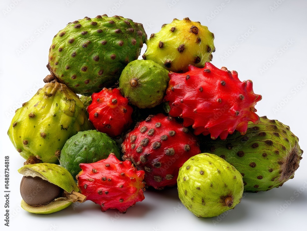Vibrant Pile of Exotic Fruits Including Dragon Fruit, Fresh Produce Vibrant Pile of Exotic Fruits Including Dragon Fruit, Fresh Produce
