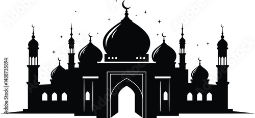 Mosque Domes Minarets Silhouette Architectural Ornamental Dramatic Lighting Night Mystical Atmosphere

