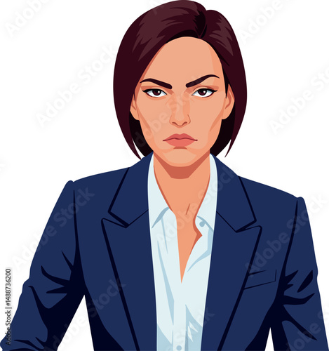 Professional businesswoman in navy blue blazer and white shirt confident portrait vector illustration 
