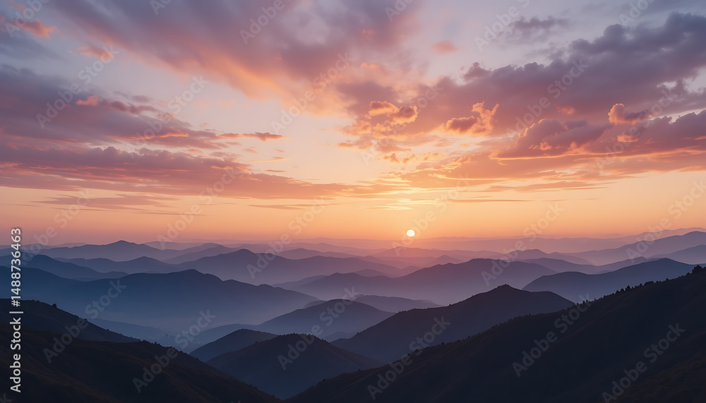 Fototapeta premium Majestic sunset over rolling mountain ranges