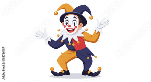 Funny Male Clown Cartoon Character with Face Makeup Performing Street Comedy Vector Art