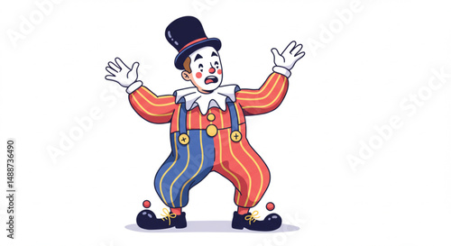 Male Clown Performing Comedy in Cute Costume Cartoon Vector Illustration