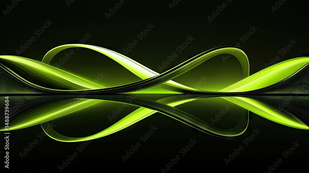 Fototapeta premium Abstract design of luminous, flowing lines reflected on a dark surface.