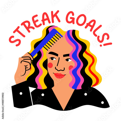 A flat style typographic sticker of hair goals 