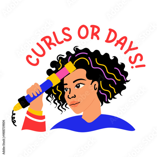 A character showing wavy hairs, flat style sticker 