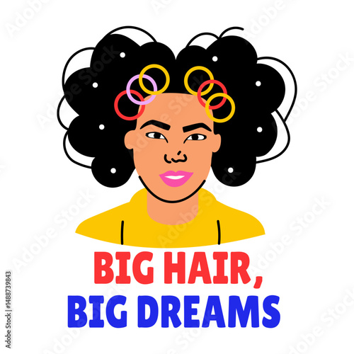 A flat style sticker of girl showing ringlet curls