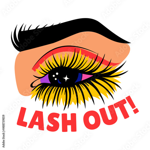 A flat style sticker of colorful lashes with typography