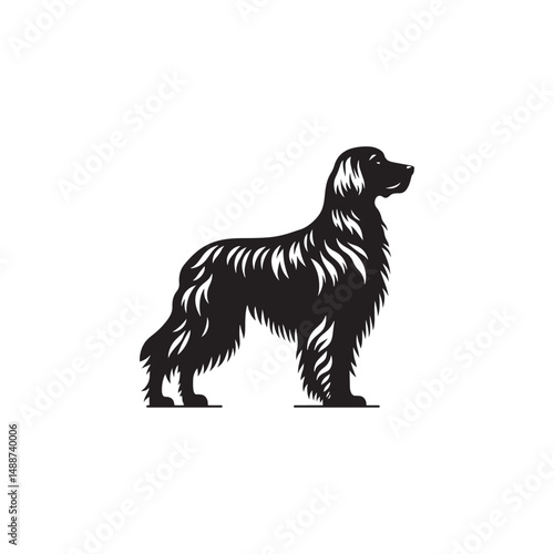 Elegant Irish Setter dog silhouette illustration featuring the graceful stance and flowing coat of this beloved sporting breed, ideal for pet-themed vector art and design projects.
