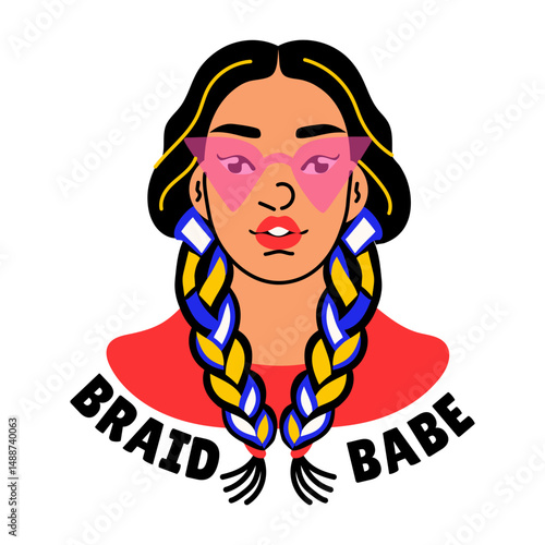 A flat style sticker of a character showing braided style 
