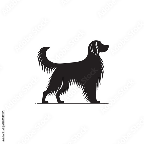 Elegant Irish Setter dog silhouette illustration featuring the graceful stance and flowing coat of this beloved sporting breed, ideal for pet-themed vector art and design projects.
