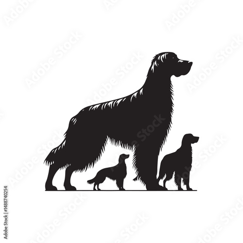 Elegant Irish Setter dog silhouette illustration featuring the graceful stance and flowing coat of this beloved sporting breed, ideal for pet-themed vector art and design projects.
