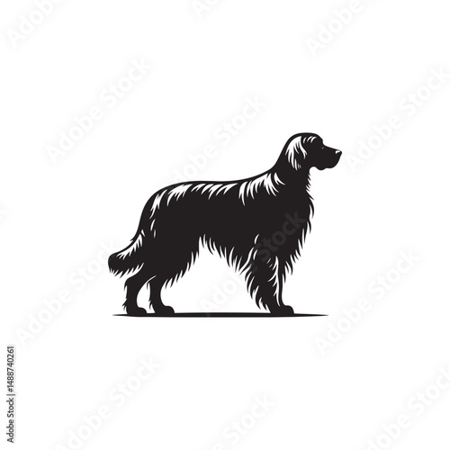 Elegant Irish Setter dog silhouette illustration featuring the graceful stance and flowing coat of this beloved sporting breed, ideal for pet-themed vector art and design projects.

