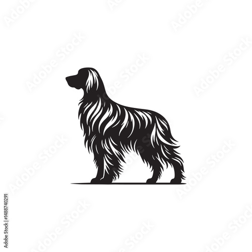 Elegant Irish Setter dog silhouette illustration featuring the graceful stance and flowing coat of this beloved sporting breed, ideal for pet-themed vector art and design projects.
