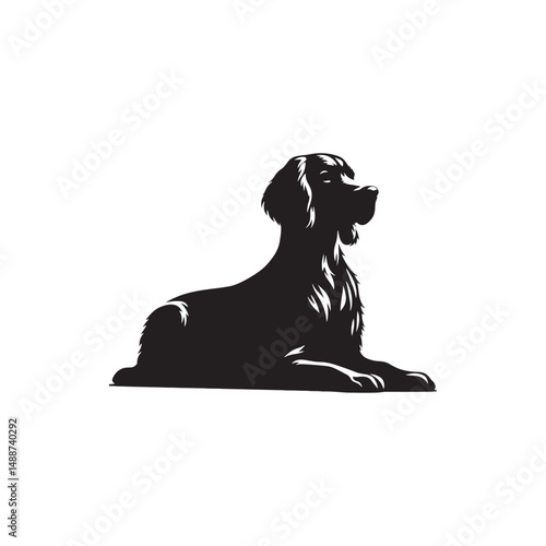 Elegant Irish Setter dog silhouette illustration featuring the graceful stance and flowing coat of this beloved sporting breed, ideal for pet-themed vector art and design projects.
