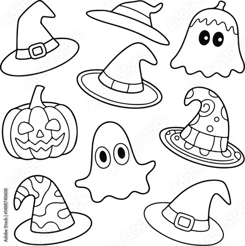 Halloween Witch Hat Silhouette Set – Spooky Cap Vector Collection Black Halloween Hat Icons | Witch Cap Silhouettes for October Designs
