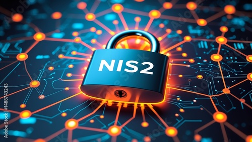 Digital security protection with nis2 lock illustrating cybersecurity and network protection