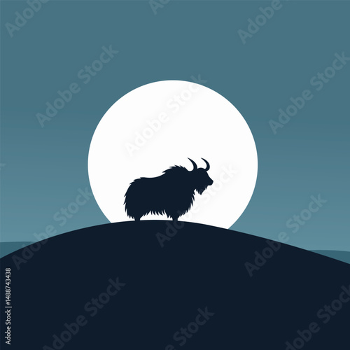 Yak Silhouette Under the Moon