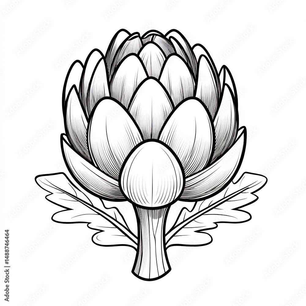 Obraz premium Whole artichoke with leaves on white background