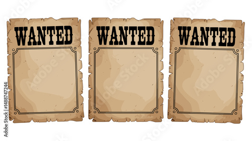 Blank Vintage Western Wanted Poster Trio for Custom Designs