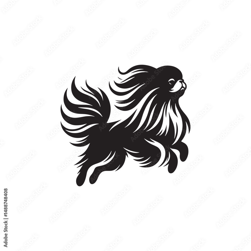 Obraz premium Elegant Japanese Chin dog silhouette vector illustration featuring the graceful outline of this toy breed, perfect for pet lovers, graphic designers, decals, logos, prints, and decor. 