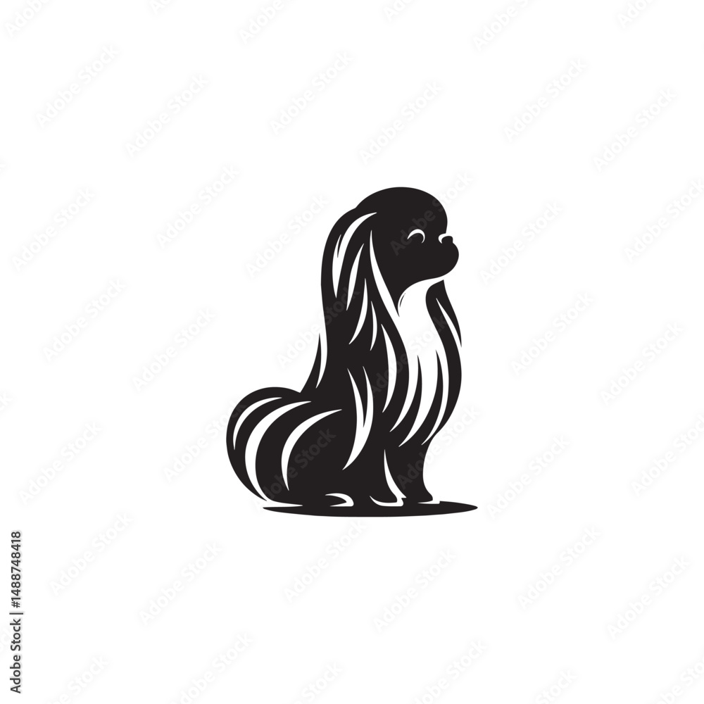Fototapeta premium Elegant Japanese Chin dog silhouette vector illustration featuring the graceful outline of this toy breed, perfect for pet lovers, graphic designers, decals, logos, prints, and decor. 