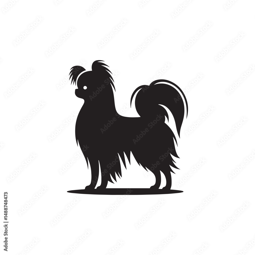 Fototapeta premium Elegant Japanese Chin dog silhouette vector illustration featuring the graceful outline of this toy breed, perfect for pet lovers, graphic designers, decals, logos, prints, and decor. 