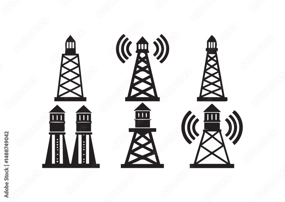 5g Signal Tower Icon Set, 5g Signal Tower Silhouette Vector 5g Signal Tower Icon Set, 5g Signal Tower Silhouette Vector