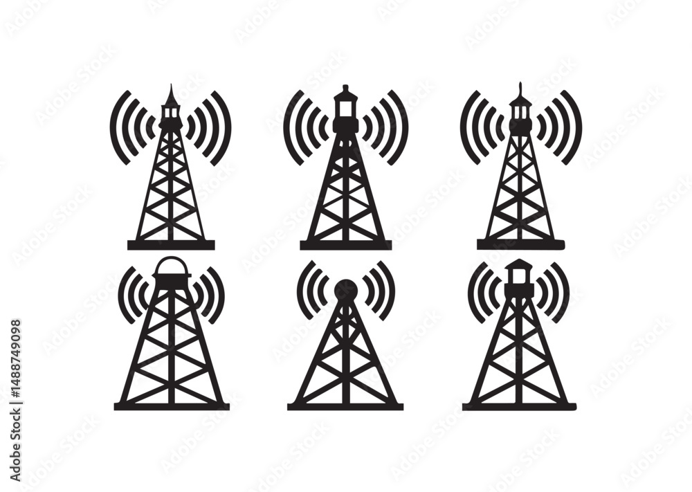 5g Signal Tower Icon Set, 5g Signal Tower Silhouette Vector 5g Signal Tower Icon Set, 5g Signal Tower Silhouette Vector