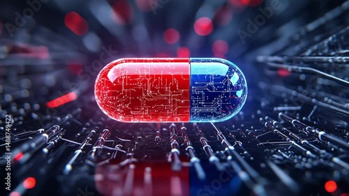 Digital Medicine: A futuristic concept of a smart pill capsule.