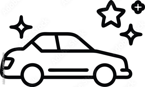 Minimalist police car silhouette design with star accents line art vector