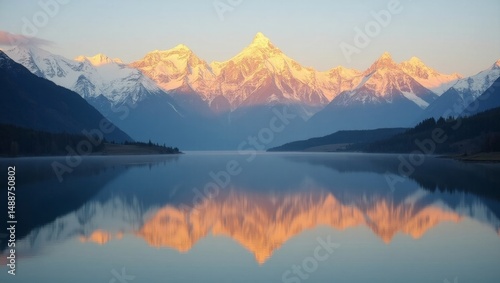 Wallpaper Mural Majestic Mountain Range Reflecting in Calm Lake During Sunrise With Vibrant Colors and Serene Atmosphere Torontodigital.ca