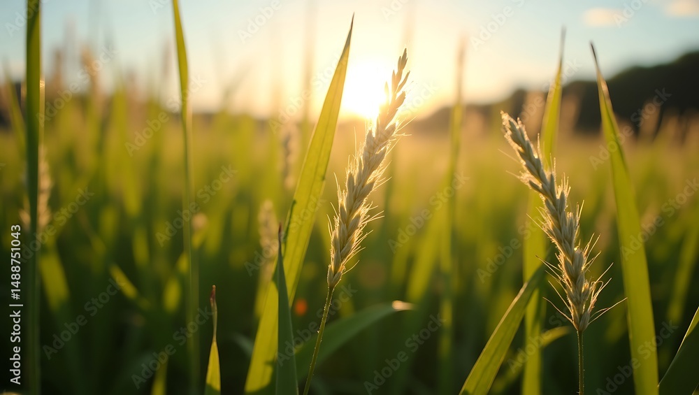 Fototapeta premium Soft green grass in the morning. Generative Ai.