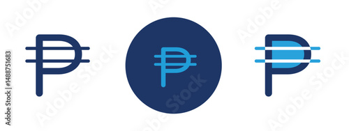 Set of 5 pixel perfect colored Cuba peso icon with 1 unexpanded, 1 silhouette,  Currency symbol for Cuban peso representing finance or economy.