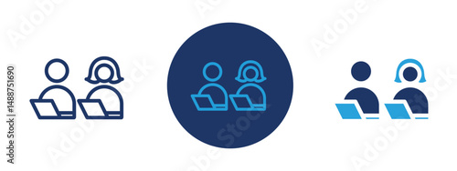 Set of 5 pixel perfect colored Coworking icon with 1 unexpanded, 1 silhouette,  Multiple people at desk indicating shared working space.