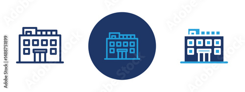 Set of 5 pixel perfect colored Penthouse icon with 1 unexpanded, 1 silhouette,  Luxury top-floor apartment with skyline view.